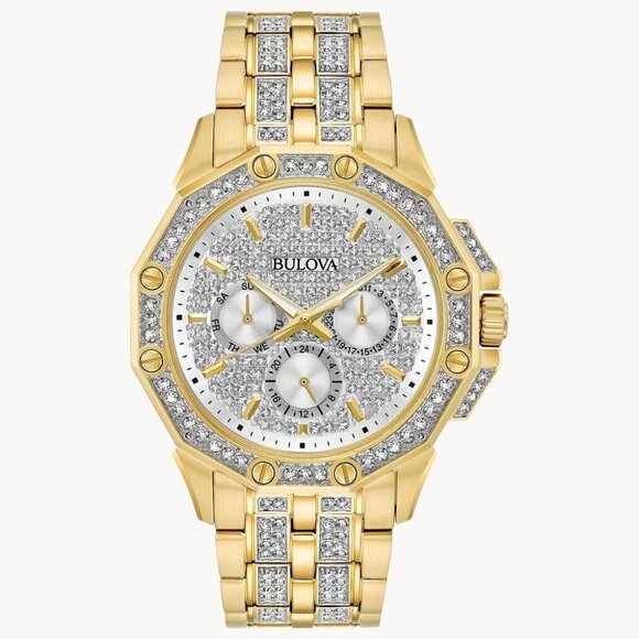 Bulova Men's Quartz Swarovski Crystal Accents Gold-Tone Band 41mm